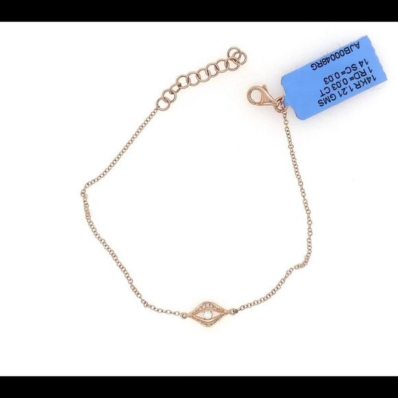 14K Solid Rose Gold Diamond Evil Eye Bracelet 🧿 - Picture 3 of 6
